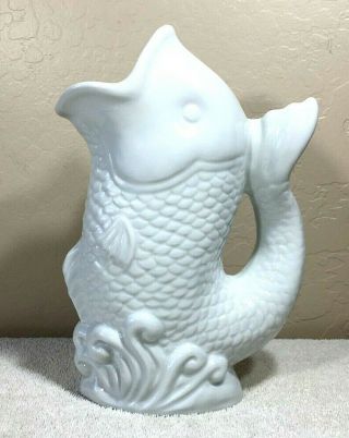 Vintage Boston Warehouse Ceramic White Fish Pitcher Gurgle - Type