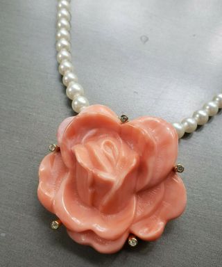 Vintage Joan Rivers Classics Faux Coral Carved Flower Rose Brooch Or Pendant
