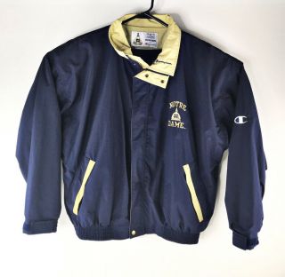 Vintage Champion Notre Dame Men’s L Embroidered Windbreaker Zip Up Blue Jacket
