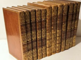 Set Of 12 Antique 19th Century Fine Leather Bound Books