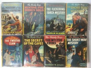 Set Of 8 Vintage Hardy Boys By Franklin W Dixon With Djs Yellow Spines 1950s - 60s