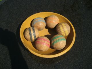 Vintage Croquet Balls South Bend Complete Set Of 6 Grooves 2 Wide Color Stripes