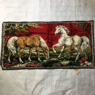 Vintage Velvet Wall Tapestry With Horse Pasture Scene Made In Italy 38 X 19