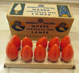 Vintage 1940 General Electric Ge Mazda Christmas Red C9 Lamps Flame Box