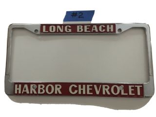 Long Beach California " Harbor Chevrolet " Vintage Dealer License Plate Frame 2