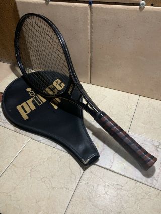 Prince Pro Black Tennis Racquet With Cover 4 1/4 Grip - Vintage 1983