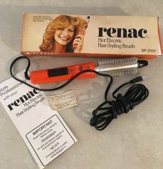 Vintage 1977 Renac Hot Electric Hair Styling Curling Brush Sp2001 Sp - 2001