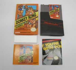 Vtg Nintendo Nes Donkey Kong Classics Video Game W/ Box Dust Cover & Booklet