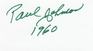 1960 Usa Olympic Gold Hockey Paul Johnson Signed 3x5 Card Autographed