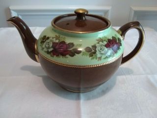 Vintage Sadler Teapot England - Brown,  Gold,  Floral,  Roses - Hand Numbered
