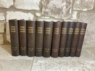 Vintage National Geographic Leather Bound Hardcover 10 Volumes 1940 - 1945