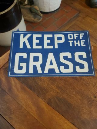 Vintage Keep Off The Grass Tin Tacker Blue 10x6