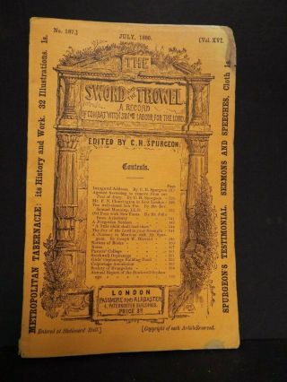 1880,  The Sword And The Trowel,  Charles H Spurgeon,  No.  187 Vol Xvi,  July Edition