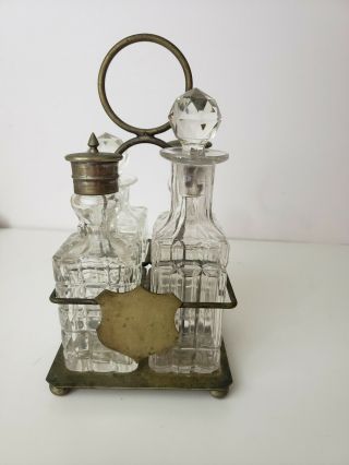 Vintage Retro Glass Castor Cruet Set 4 Bottles Oils Salt & Pepper