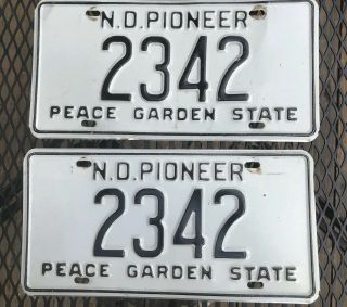 Vintage Pair North Dakota License Plate - N.  D.  Pioneer - Peace Garden State