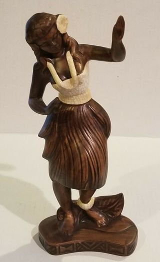 Vintage 1959 10 3/4 " Treasure Craft Of Hawaii Ceramic Tiki Aloha Hula Dancer