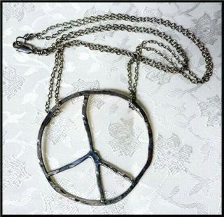 Vintage Sterling Silver Necklace With Large Openwork Hippie Peace Sign Pendant