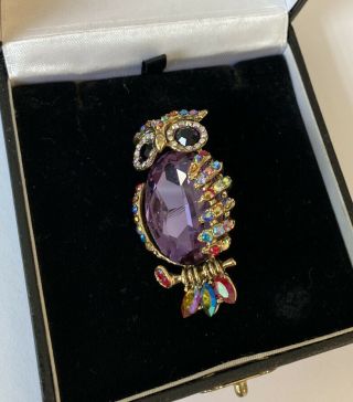 Vintage Jewellery Butler and Wilson Rhinestone Crystal Owl Brooch Pin 2