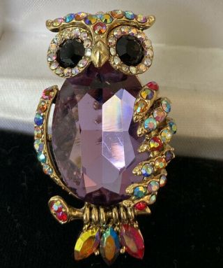 Vintage Jewellery Butler and Wilson Rhinestone Crystal Owl Brooch Pin 3