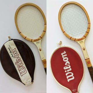 2 Wilson Jack Kramer Autograph Vtg Med And Lrg Wooden Tennis Rackets With Covers