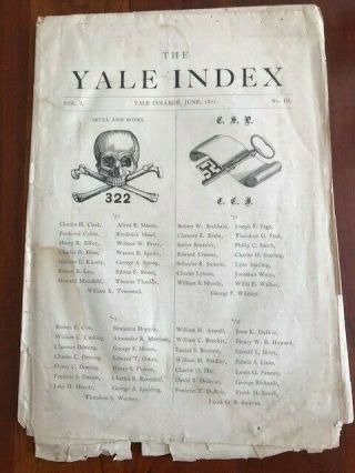 Very Rare 1871 Yale Index,  Skull & Bones,  Scroll & Key Society,  College Pamphlet