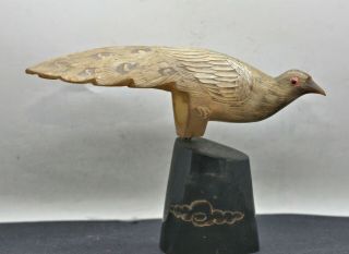 Vintage Hand Carved Statue Of A Peacock Made Of Water Buffalo Horn