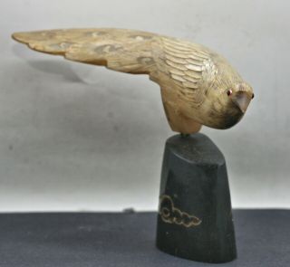 Vintage Hand Carved Statue Of A Peacock Made Of Water Buffalo Horn 2