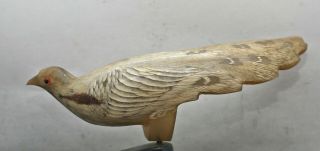 Vintage Hand Carved Statue Of A Peacock Made Of Water Buffalo Horn 3