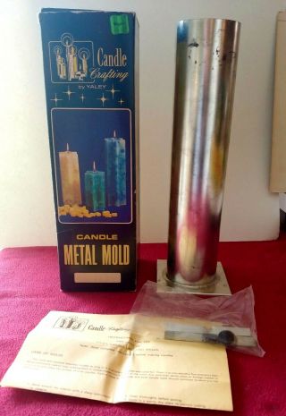 Vintage Yaley Tall 13 " X 31/4 " Slender Round Tin Metal Candle Mold W/ Box