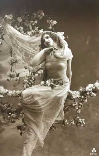 Nude Model By Tree - Vintage Italian Photograph - Postcard - 1920s