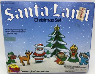 Vtg Nos 1983 Makit Bakit Santa Land Christmas 8 Set Stain Glass Suncatchers B10