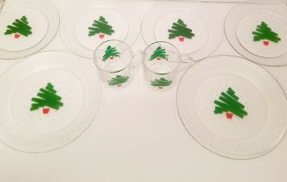 8pc Vtg Dayton Hudson 1988 Christmas Tree Confetti (2) Mugs,  (4) 8 