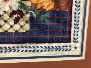 Vintage Large Completed Finished Cross Stitch Needle Craft Flowers Basket 3