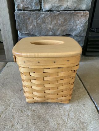 Vintage 1999 Longaberger Tall Tissue Basket With Wooden Lid