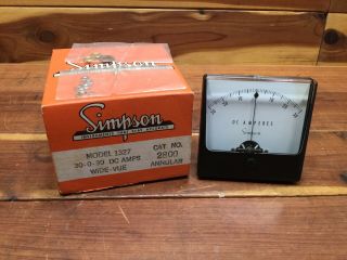 Vintage Simpson Model 1327 Panel Meter / 30 - 0 - 30 Dc Amps Wide - Vue Cat.  2800 Usa