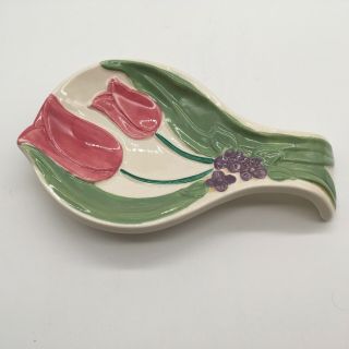 Vintage Treasure Craft Hand Painted Spoon Rest Flower Pattern