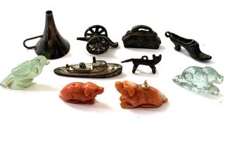 Vintage Miniature Hand Carved Jade,  Coral,  Charms,  Monopoly Movers Charms Etc Nr