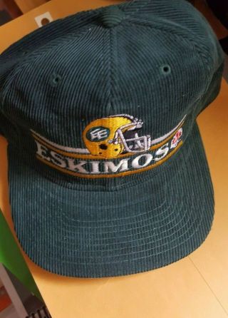 Vintage Edmonton Eskimos Corduroy Hat.  CFL.  Snapback.  Ted Fletcher.  Quebec. 2