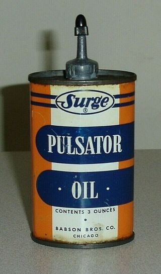 Vintage Surge Old Oval Lead Top 3 Oz Pulsator Oil Can - Handy Oiler Tin W/ Cap