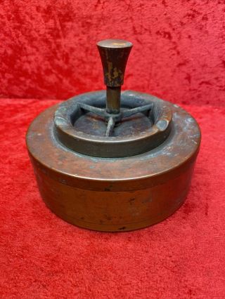 Vintage Brass Copper Push Down Spin A Way Ashtray Well