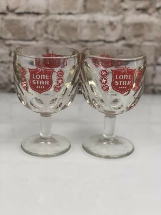 2 Vintage Lone Star Thumb Print Beer Goblets - Heavy Glass 70 