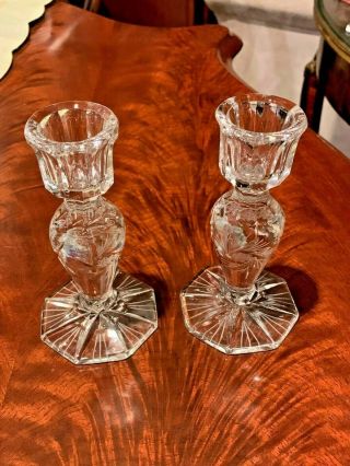 Set Of 2 Exquisite Vintage Brilliant Pinwheel Crystal Candlestick Candle Holders