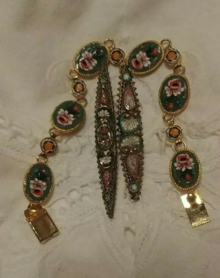 Vintage Antique Micro Mosaic Pins Brooches And Bracelet Italy