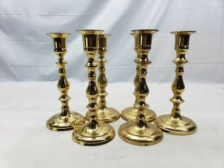 Set Of 6 Vtg Solid Brass Taper Candlesticks 7 " Tall Christmas Wedding A72