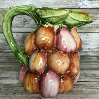 Vintage San Marco Nove Italy Majolica Eggplant Ceramic Fruit Water Pitcher