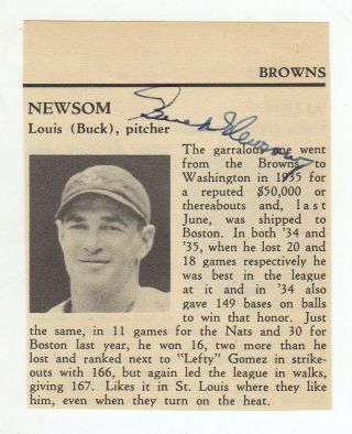 Bobo Buck Newsom Cut Signature Autograph Brooklyn Dodgers Washington Senators
