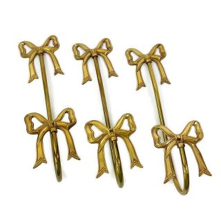 Set Of 3 Vintage Brass Bow Wall Hanging Hook Made In India Towel Coat Hook