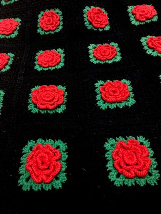 Vintage Handmade Crochet Afghan Throw Granny Blanket 3d Flowers 60 " X75 " Guc