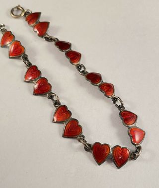 Fun Vintage Sterling Silver 925 Red Enamel Double Heart Bracelet 7.  5”in :)