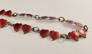 Fun Vintage Sterling Silver 925 Red Enamel Double Heart Bracelet 7.  5”in :) 3